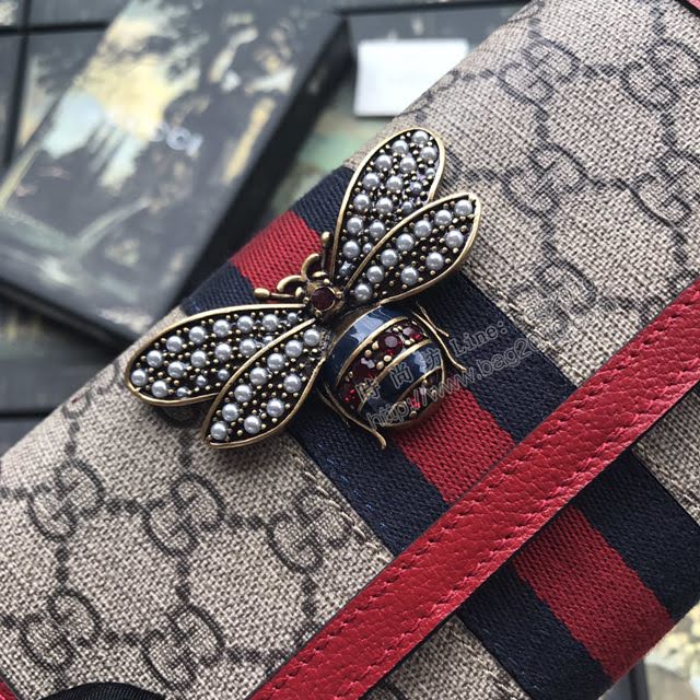 Gucci錢包 古馳新款原單Sylvie全拉鏈式皮夾 玫瑰花刺繡 Gucci長錢包 476083黑色全皮  gdj1108